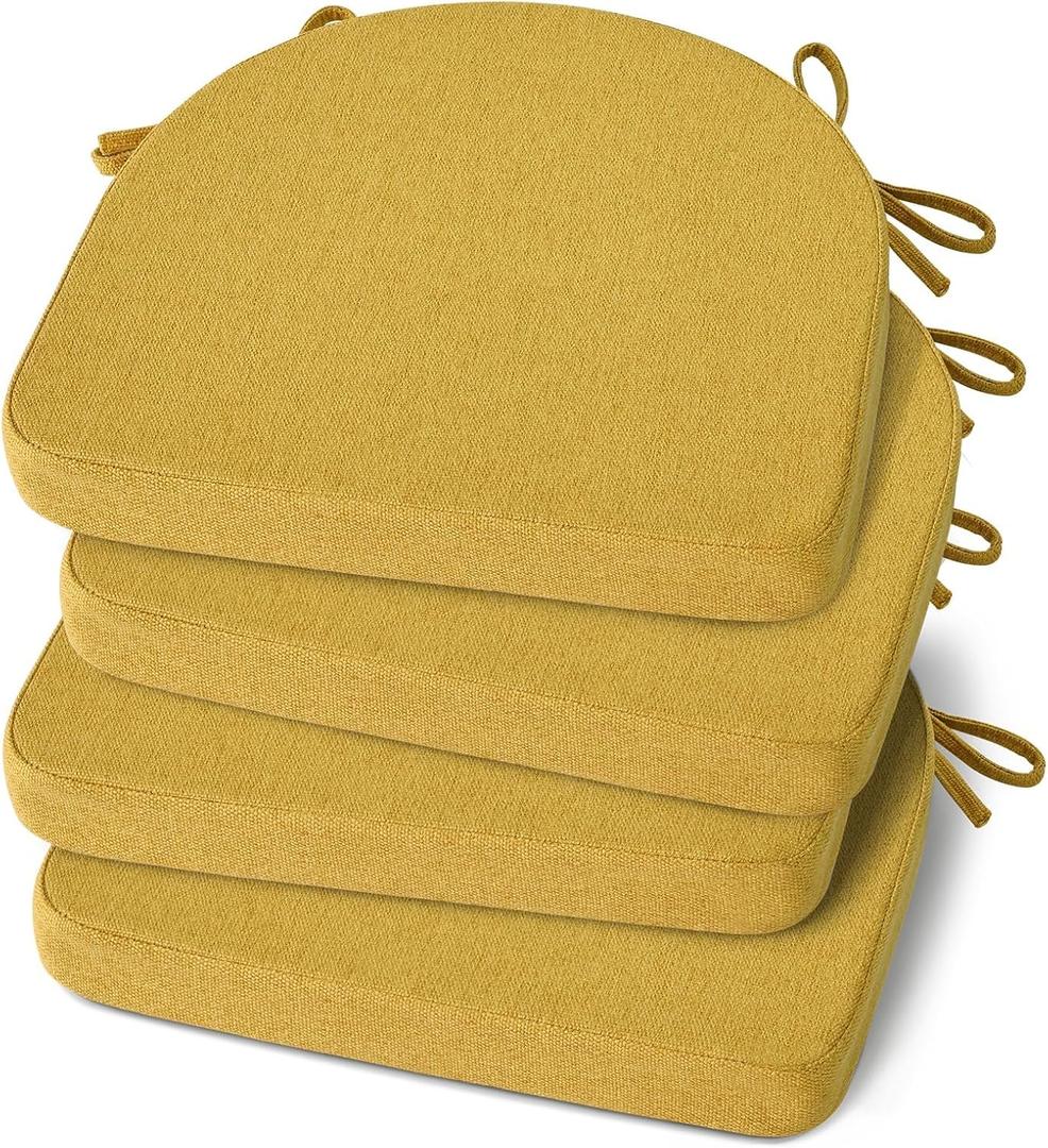 Shinnwa Kitchen Chair Cushions Set of 4, Non-Slip Dining Chair Cushions with Ties and Machine Washable Cover, 4 Pack, 17 x 16.5 x 2in, Yellow
