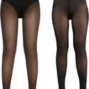 2 Pairs Fleece Lined Tights for Women- Triangle Crotch Design Fake Translucent Thermal Skin Colored Tights,Winter Warm Pantyhose WomenTights
