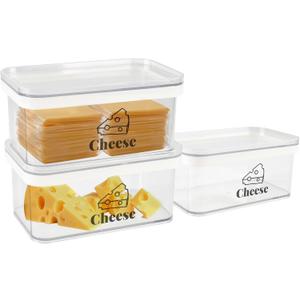 Cheese Container for Refrigerator 3 Pack,Shredded Cheese Storage Container With Lids,BPA-Free Deli Meat Storage Containers,Cream Cheeses,Fridge Organizers and Storage for Slice Cheeses Holder