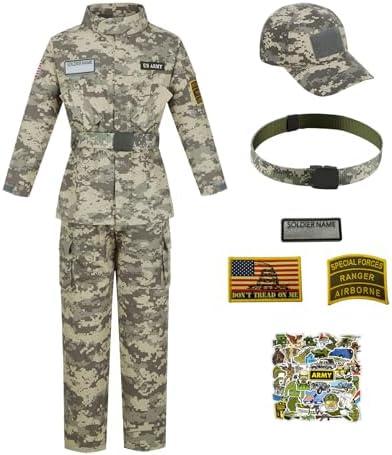 Kosgraiy Kid Army Costume,Deluxe Soldier Costume Boy and Girl,Army Camouflage Uniform for Kid, XXL