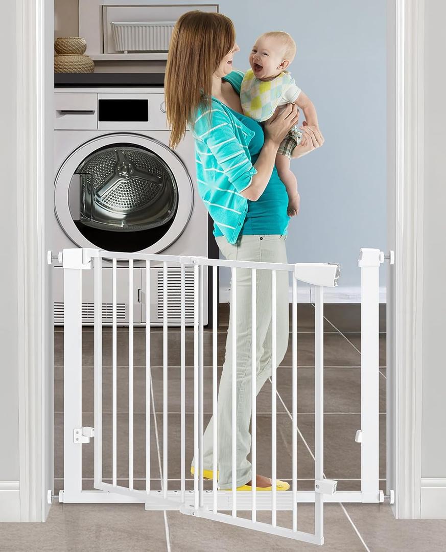 29-40Easy Walk Thru Baby Gate for Doorways&Stroller,Auto Close Dog Gate Indoor for Stair,No Drill Pressure Mount Baby Gate with Large Walk-Through Door,Safety Gate for Children&Pets(White)