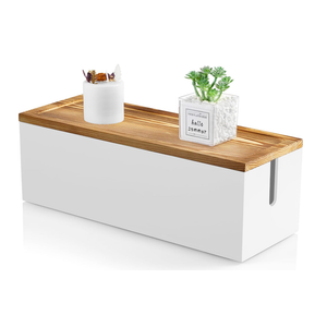 Bivvclaz Large Cable Management Box, Wooden Cord Organizer Box for Desk, Floor, Office to Hide Extension Cords Power Stripes Surge Protectors Chargers Wires, White