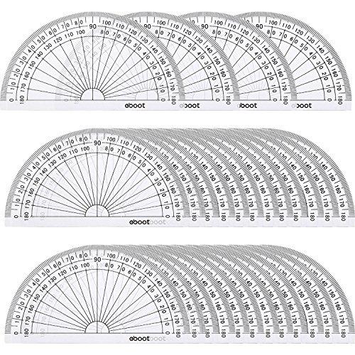 eBoot 28 Pack Clear 180 Degree Plastic Protractors for Angle Measurement, 10 cm