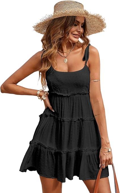 Narecte Summer Cami Dresses,Beach Dresses for Women,Boho Dress,Wedding Guest Dresses for Women,Sundresses Black S