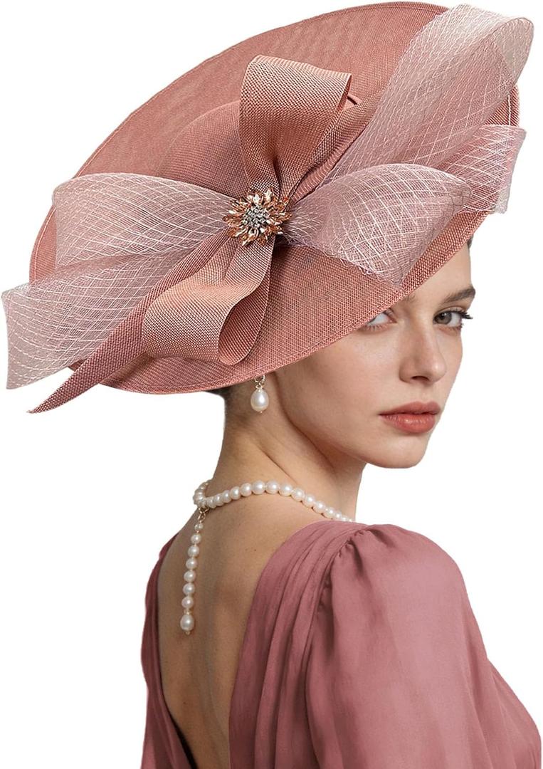 Kgromfy Women's Wide Brim Fascinator Hat Tea Party Headband Large Vintage Church Hat Lady Headwear for Derby Wedding Cocktail