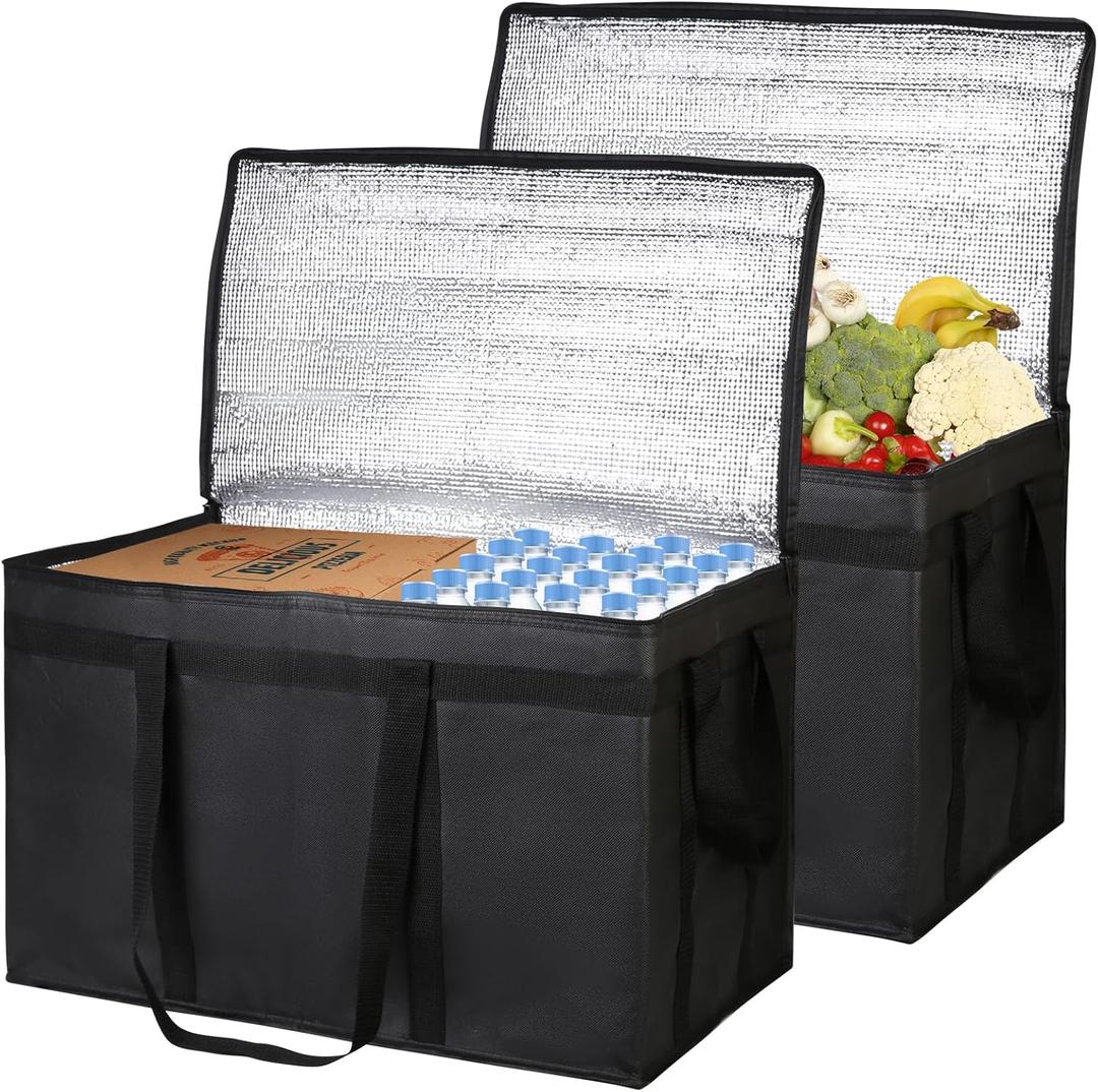 Bodaon 2-Pack Insulated Food Delivery Bag, XXXL Pizze Cooler Bags, Thermal Cold/ Hot Styrofoam Carrier for Doordash/ Travel/ Shopping/ Catering/ Car, Warmer/ Frozen, Dashers Door Dash Accessories