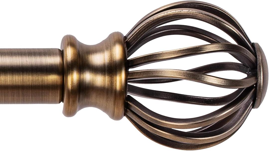 Brass Curtain Rods for Windows 30-88 Inch Adjustable Heavy Duty Metal,1 Inch Pipe Decorative Modern Rustic Blackout Drapery Rods with Twisted Cage Finials (Antique Bronze)
