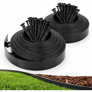 Gardzen 1.5" x 80' Landscape Edging Kit, Garden Edging Coil Comes with 100 Pcs Spikes, No Dig Lawn Border Design