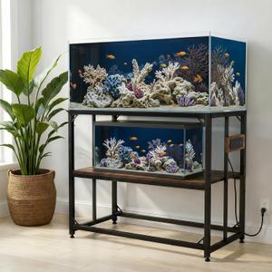 40 Gallon Tank Stand with Power Outlets - Heavy Duty Metal Fish Tank Stands for Turtle Reptile Terrarium, 2-Tier Aquarium Stand with Adjustable Wood Storage Shelf, 660LBS Capacity (Rustic Brown, 36.6"x18.5"x29")
