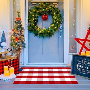 Ckorzen Red and White Plaid Rug, 28" x 43" Christmas Front Porch Outdoor Rug, Handwoven Cotton Washable Rug for Layered Door Mats, Holiday Entryway and Home Dcor