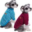 2 Pack Dog Sweaters for Small Dogs - Warm Winter Puppy Sweaters Cute Soft Dog Clothes Outfit Pet Costume for Boy Girl Doggie, Cat, Bulldog Pug Yorkie Kitten Chihuahua (Wine Red, Blue)