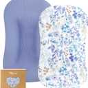 TILLYOU Muslin Baby Lounger Cover, 100% Cotton Newborn Lounger Cover, 2 Pack Baby Nest Slipcover for Boys Girls, Cover Only, Blue Flower
