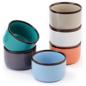 Juimma Ramekins 6 oz, Creme Brulee Ramekins Oven Safe, Ramiken Small Bowls Ceramic Baking Dishes for Pudding Custard, Dipping Sauce Cups for Souffle Ice Cream, Set of 6, Morandi Color