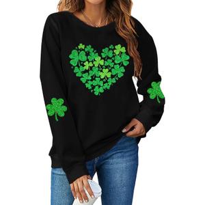 CAZYCHILD St Patricks Day Sweatshirt for Women: St Pattys Sweater Lucky Shamrock Long Sleeve Shirt Irish Pullover Tops (Medium, Black)