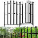 8 Panels No Dig Decorative Garden Fence with Gate - 40in H x 18ft L, Tall Heavy-Duty Square Tube Animal Barrier, Rustproof Dog Fence for Outdoor Yard & Patio Protection
