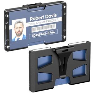 Horizontal Badge Holder - Durable Polycarbonate ID/Credit Holder with Metal Clip and 4 Cards Slot, (Black,1Pack)