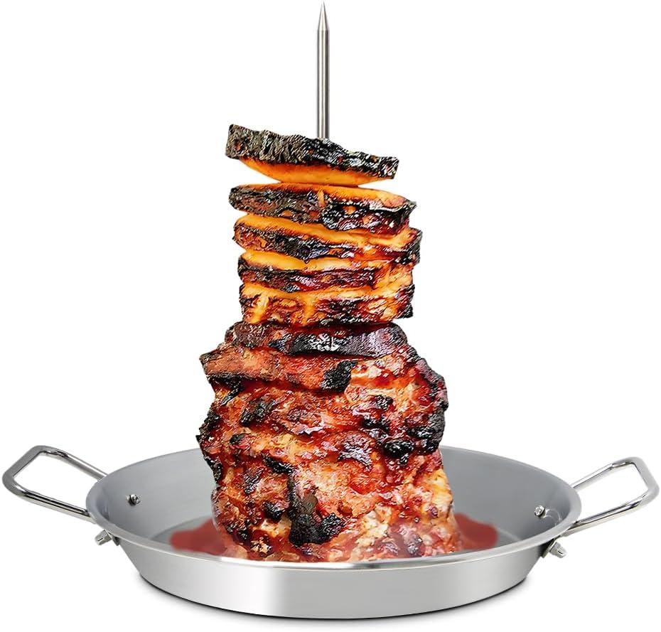 BBQ Vertical Skewer-Al Pastor Skewer Vertical Rotisserie Vertical Spit Stand for Tacos Al Pastor, Shawarma, Gyros- BBQ Grilling Accessory with 3 Removable Spikes (8, 10" and 12)