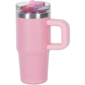 14 oz Tumbler for kids with Detachable Flip Straw Lid and handle, 100% Leak Proof 14 oz mini cup, Stainless Steel Vacuum Insulated Tumbler, Wide Mouth Easy to Clean, Keep Cold or Hot (Pink)