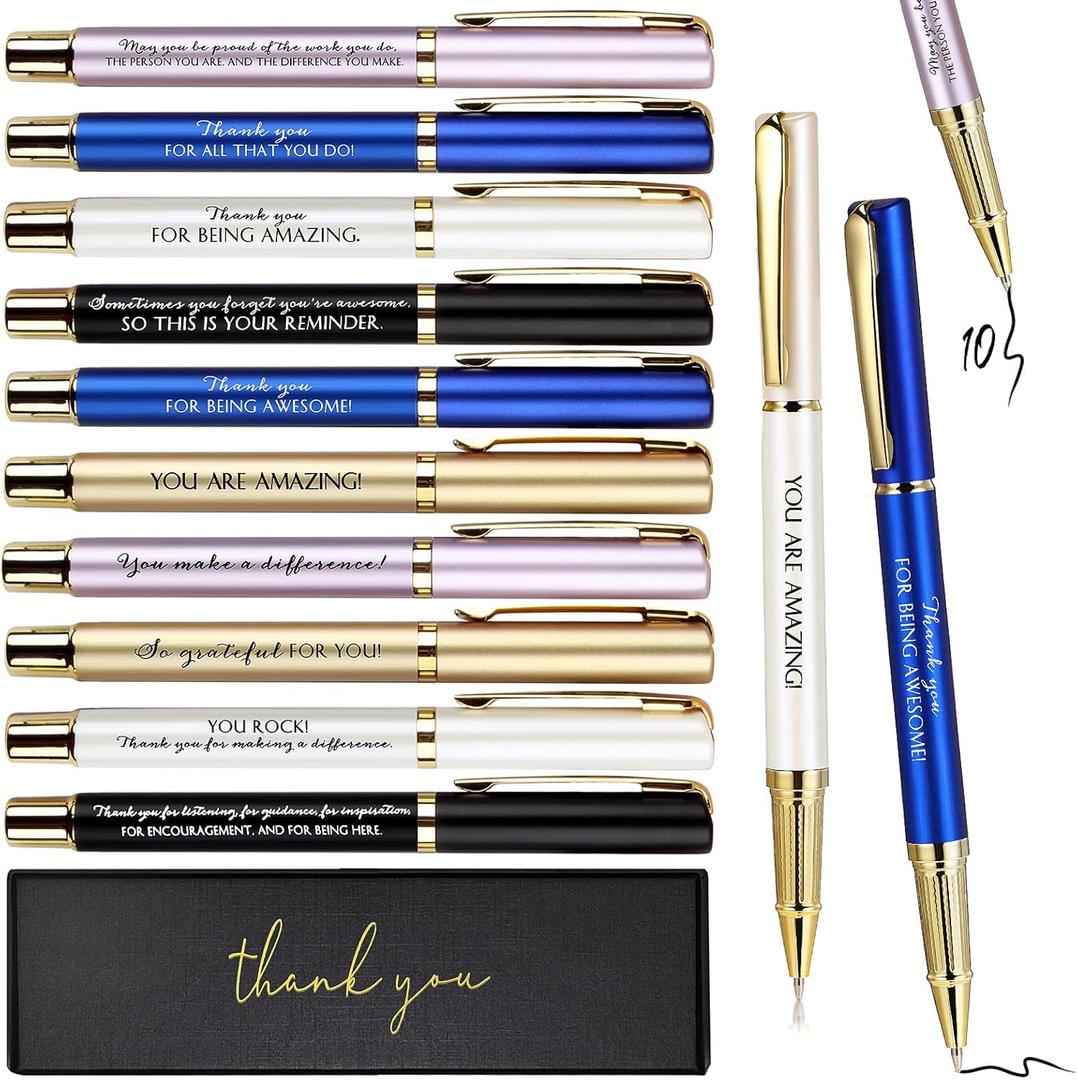 PerKoop 10 Set Thank You Gifts Ballpoint Pens with Gift Boxes Bulk Valentines Appreciation Gifts for Employee Coworker Staff Nurse Teacher Team Office Supplies (Multicolor,Mixed)