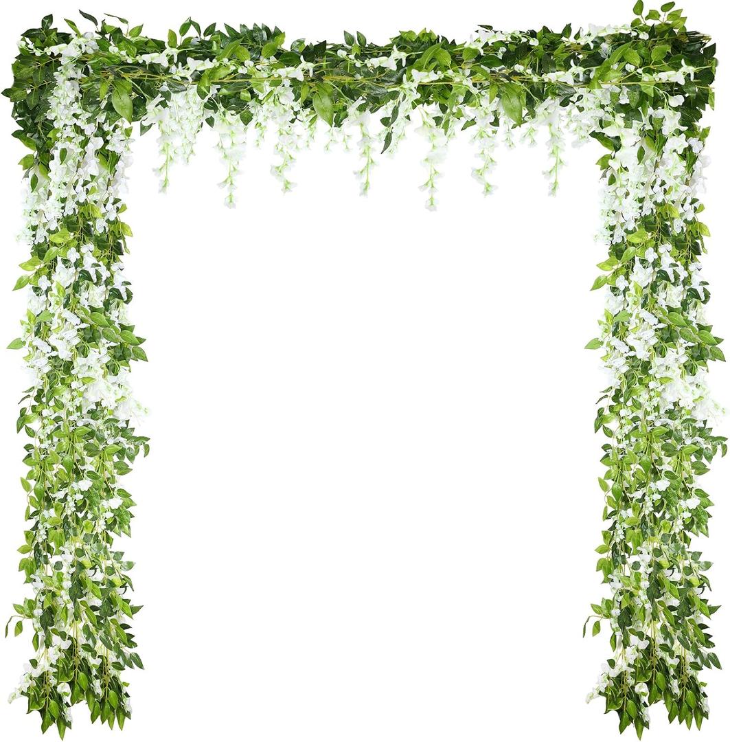 Syhood 4 Pieces 26 ft in Total White Artificial Wisteria Garland Hanging Flowers Vine Wedding Silk Wisteria Hanging Flower for Wedding Arch Home Garden Party Outdoor Decor