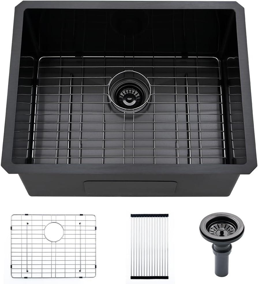 23 Inch Black Undermount Laundry Sink-VASOYO 23x18x13 Undermount Utility Sink Black Stainless Steel Laundry Room Sinks 16 Gauge 13 Inch Deep Single Bowl Under Mount Outdoor Sink