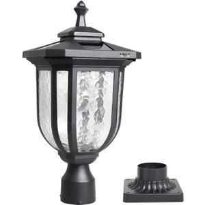 KMC KMC IGHTING ST4322Q Solar Lamp Post Lights 180 Lumen Die-Casting Aluminum Black with 3-Inch Fitter Base Black Pier Mount for Outdoor Garden Post Pole Landscape Yard, With Eight-square Design