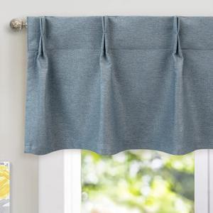DriftAway Pinch Pleat Valance for Kitchen Window Blackout Faux Linen Textured Solid Valance for Living Room 16 Inch Farmhouse Linen Curtain Valance Window Treatment Back Tab 52x16 Dusty Blue