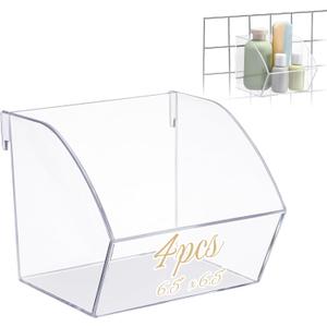 4 Pack Gridwall Baskets Hanging Gridwall Clear Acrylic Grid Wall Panels Bins Applicable to 3-inch Grid Board for Organizing Storage Display Kitchen Home Office Garage Bathroom (Simple Style)