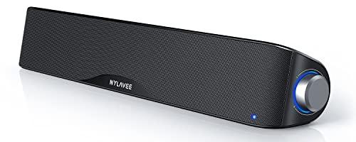 Nylavee Computer Speakers, Hi-Fi Stereo Computer Sound Bar with Bluetooth & 3.5mm Aux, USB/USB-C Powered for Desktop PC, Laptop & Monitor, Built-in Mic and Headphone Jack