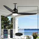 Outdoor Ceiling Fan with Light, 52 Inch Black Waterproof Plug in Ceiling Fan with Remote Control, Reversible Quiet DC Motor, 3-Color Dimmable LED for Gazebo, Porch