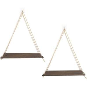 2pcs Wood Hanging Shelves for Wall,Macrame Rope Triangle Shelf Floating Wall Shelves Rustic Floating Shelf,Home Organizer Rack for Living Room Bedroom