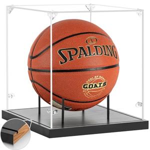Basketball Display Case Acrylic Clear, UV Protected Basketball Box with Solid Wood Base & Full Size Soccer Display Stand for NBA WNBA Ball Memorabilia Keepsake, Ideal Gift, Black