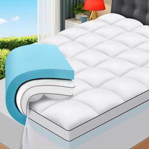 Dual Layer 4 Inch Memory Foam Mattress Topper Super King Size - 2 Inch Cooling Gel Memory Foam & 2 Inch Thick Pillow Top Mattress Pad Cover - 80x84 Inch