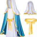 Irtysh Classic Girl Biblical Religious Virgin Mary Costume Fancy Dress Costume Headwrap Hat Waist Rope Set, Size 130