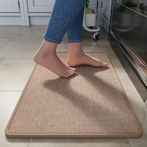 YDKGL Kitchen Rugs Mat Non Slip Washable, Linen-Look 0.3" Thick Soft Cushioned Absorbent Kitchen Mats for Floor, Mild Anti-Fatigue Runner Rug Sink Mat Laundry Standing Mats, Easy Clean, Brown 17"x30"