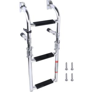 Folding Boat Ladder, Stainless Steel 3 Step Swim Ladder, Collapsible 2+1 Step Ladder for Swimming Pool Pontoon Dock Stern Mount W Rubber Grips