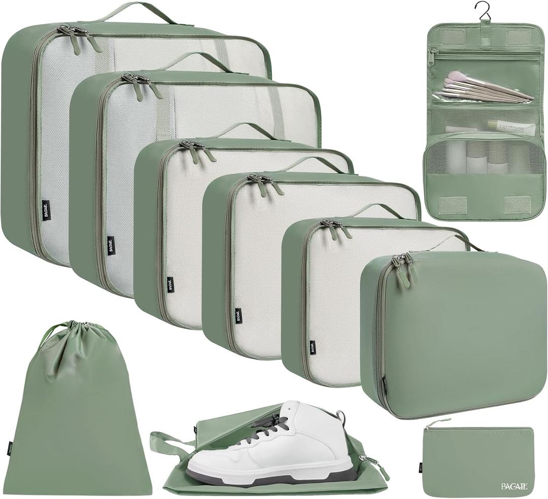 BAGAIL 6 Set/8 Set/10 Set Packing Cubes Various Sizes Packing Organizer for Travel Accessories Luggage Carry On Suitcase (10-Matcha Green)