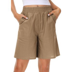 KANCY KOLE Women's High Rise Bermuda Shorts Plus Size Breathable Comfy Jersey Shorts for Beach Work(Khaki,L)