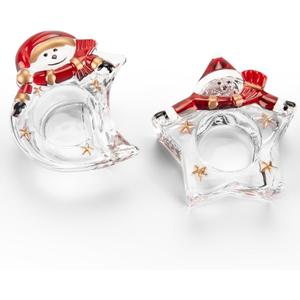 Tealight Candle Holder, Christmas Tealight Holder Moon Star Clear Votive Candle Holders Set of 2, Glass Tea Light Candles Holder for Home Decor Wedding Party Table Centerpieces