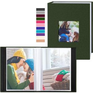 Ywlake Photo Album 4x6 100 Pockets 2 Packs, Small Mini Capacity Linen Photo Album Bulk Sets, Each Pack Holds 100 Top Loader Vertical Only Picture for Kids Boy Girls Green
