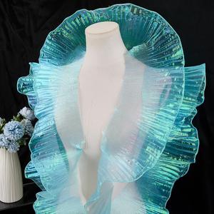 GORGECRAFT 10 Yards x 5 Inch Ruffle Pleated Lace Trim Ribbon Organza Chiffon Tulle Fabric Gather Lace Border Edge Trimming Applique for Sewing Dress Wedding Bag Costume Cake Decor DIY Crafts Cyan