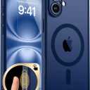 Magnetic for iPhone 16 Plus Case, Upgraded [Camera Control Button] [Full Camera Protection] [with 1 Screen Protector] Translucent Matte Shockproof Protective Phone Cover, Sapphire Blue