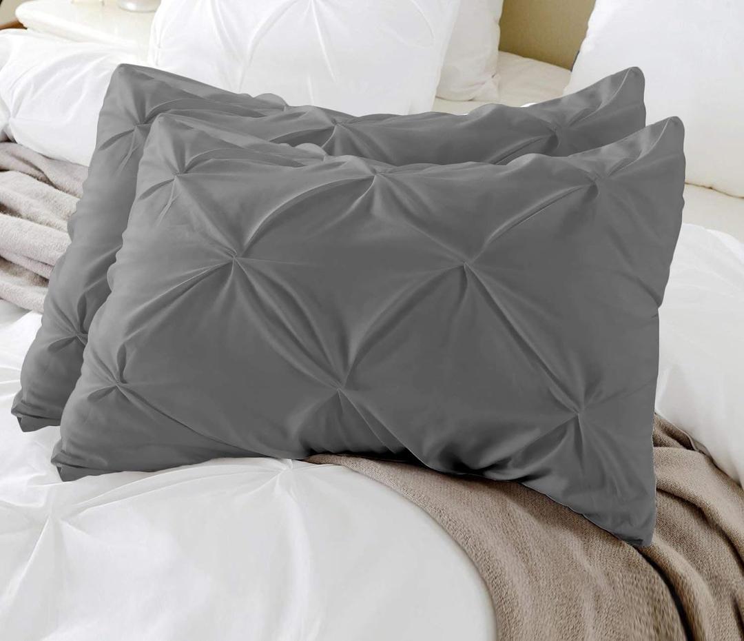 King Pillow Shams Set of 2 Pinch Pleated Dark Grey Pillow Shams King Size 20x36 Pillow Covers 100% Egyptian Cotton 600 TC Soft Skin Friendly Cushion Cover Cases Pinch Decorative Pillow Shams for Bed