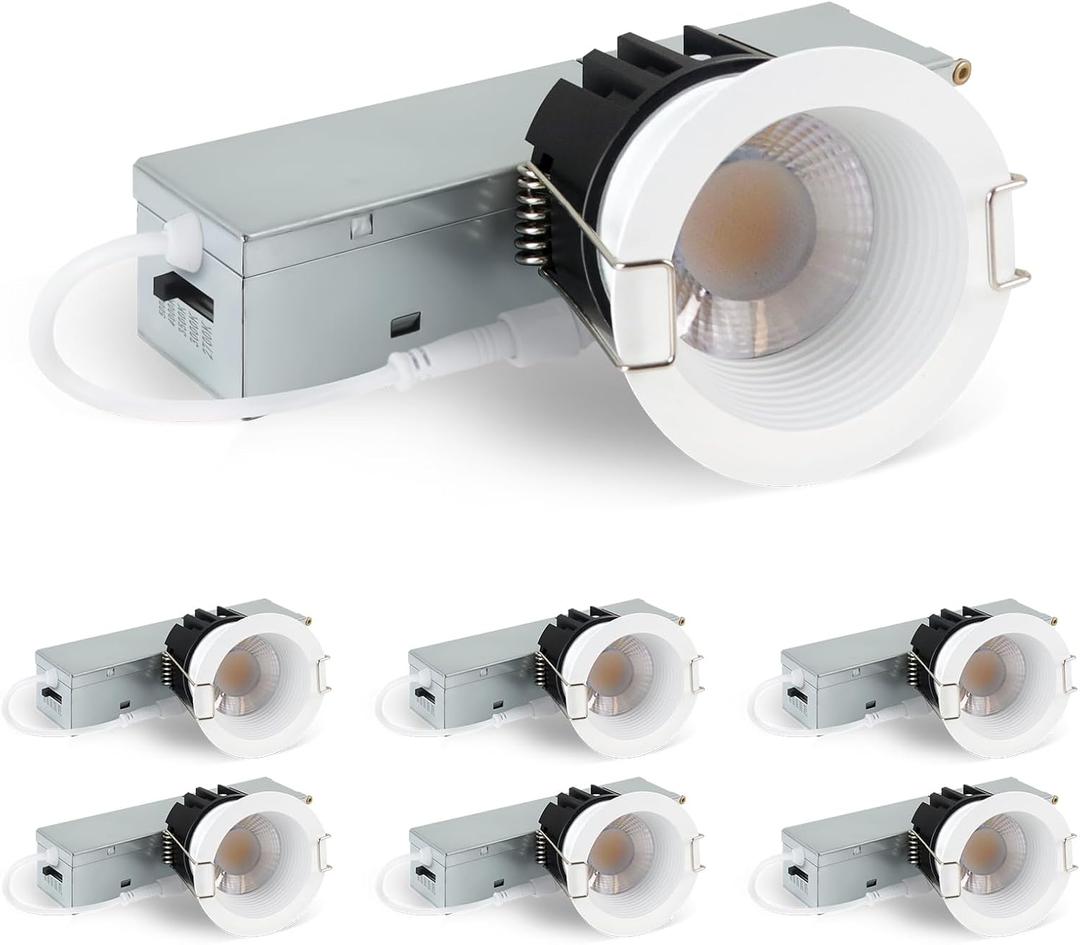 zouzai 2 Inch LED Recessed Lighting, 5CCT Anti-Glare Downlight with Junction Box, Dimmable, 2700K-5000K Selectable, 8W COB 840LM, IP65 Wet Rated, CRI90+, ETL & Energy Star, (White, 2 inch 6 Pack)