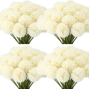 Tigeen 50 Pcs Artificial Flowers Chrysanthemum Ball Fake Flowers Lifelike Artificial Chrysanthemum Ball for DIY Wedding Bouquets Bridal Shower Table Centerpieces Home Kitchen Garden (White)