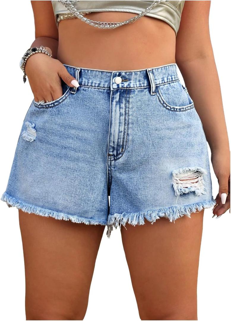 Floerns Women's Plus Size Distressed Denim Shorts Wide Leg Casual Jean Shorts with Pocket (3X-Large Plus)