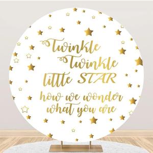 AOFOTO 7.2x7.2ft Gender Reveal Round Backdrop Cover Twinkle Twinkle Little Star Arch Backdrop Stand Covers Background Baby Shower Pregnancy Party Supplies Decor He or She Portrait Photo Booth Props