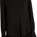 Anne Klein Womens Anne Klein Women's Long Sleeve, Pleat-Front, V-Neck Top (Black, XXL)