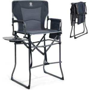 EVER ADVANCED Portable 30.7" Seat Height Tall Folding Camping Chair Directors Chair High Foldable Bar Stool with Side Table for Makeup Artist, Sports Event, Craft Show, Supports 350LBS