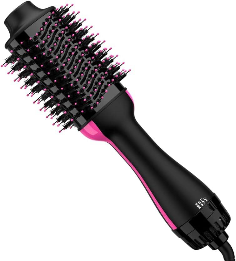Hair Dryer Brush Blow Dryer in One, 4 in 1 Styling Tools Blow Dryer with Ceramic Oval Barrel, Hair Dryer and Styler Volumizer, Hot Air Straightener Brush for All Hair Types (Black)